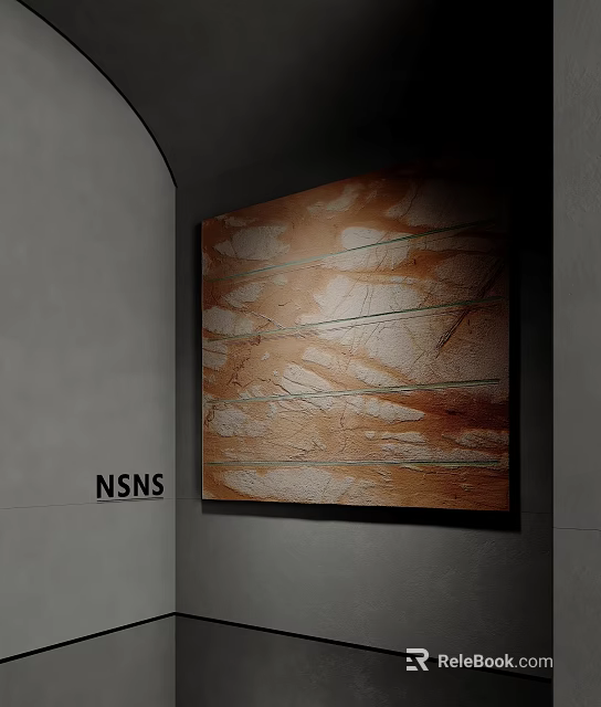 Abstract Oil Painting With Textured Brown Beige Stripes Hanging On Wall 3d model 