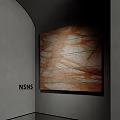 Abstract Oil Painting With Textured Brown Beige Stripes Hanging On Wall