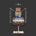 Colorful Traditional Musical Instrument Art Supplies Featuring Ornate Painted Structure And Hanging Beads
