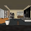 Elegant Modern Living Room Interior With Brown Leather Sofa Blue Rug And Wooden Coffee Table