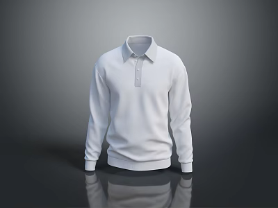 Stylish White Long Sleeve Polo Shirt With Classic Collar And Casual Design 3d model