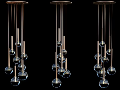 Modern Elegant Ceiling Lights With Golden Hanging Rods And Transparent Glass Balls 3d model