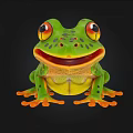 Green Aquatic Frog With Red Eyes Orange Toes Black Spots Opening Mouth On Black Background