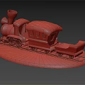 Electric Toy Train 3D Model With Green Track And Red Roof Carriage Design