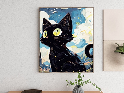 Decorative Painting Art Painting Abstract Painting Watercolor Painting Oil Painting Landscape Painting Animal Painting Cartoon Painting Album Animal Cat Black Cat Painting Green Plant Wall 3d model