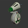 Green And White Single Wheeled Robot Creature With Head Structure And Vent