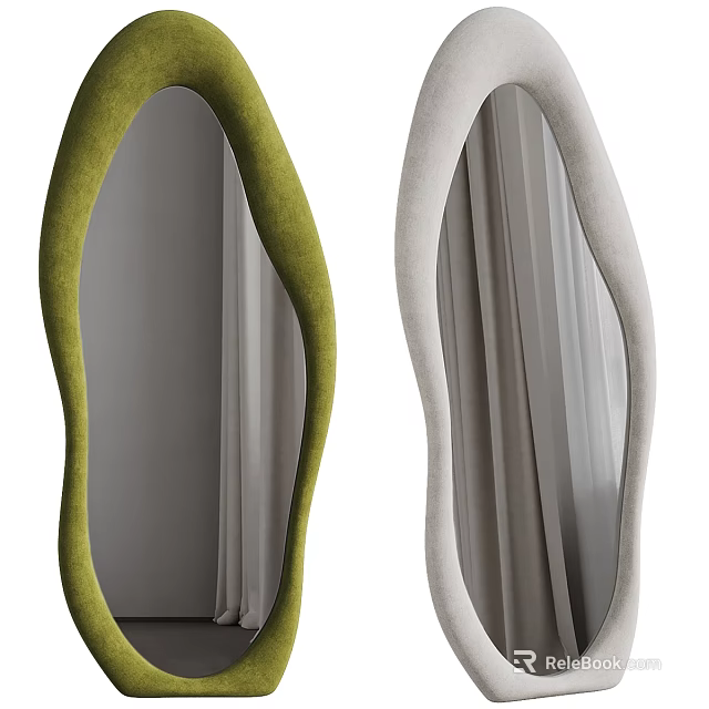 Modern Irregular Shaped Mirrors With Green And Gray Upholstered Frames 3d model 