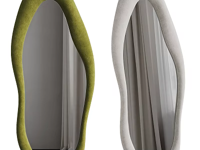 Modern Irregular Shaped Mirrors With Green And Gray Upholstered Frames 3d model