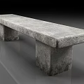 Rustic Natural Stone Bench With Long Rectangular Shape And Rough Textured Surface