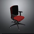 Red Office Chair With Black Armrests Swivel Wheels And Comfortable Design