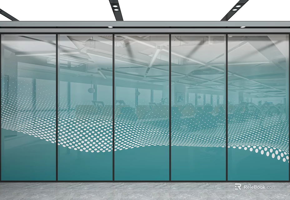 Glass Partition For Modern Interior With Black Frame And Geometric Pattern Design 3d model 