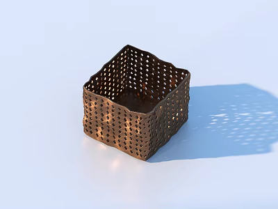 Copper Square Perforated Metal Storage Basket For Home Accessories And Small Items 3d model