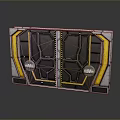 Industrial Style Double Door With Yellow Trim And Circular Control Panels Design