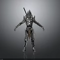 Fantasy Warrior In Silver Spiked Armor Standing With Weapon And Intricate Metallic Design