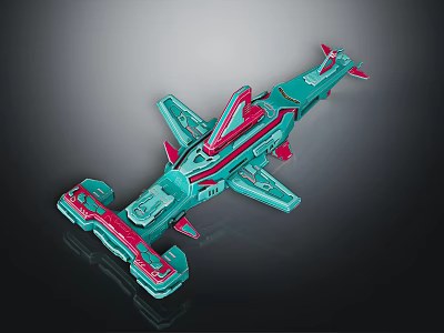 Futuristic Teal And Pink Spaceship Model With Cosmic Exploration Design Features 3d model