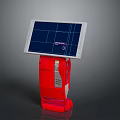 Red Interactive Device With Screen Displaying Grid Pattern And Stable Stand