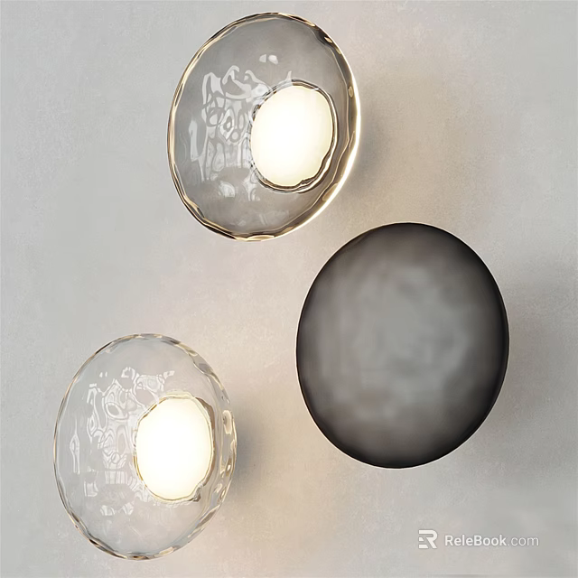 Modern Transparent And Black Glass Wall Lamps With Illuminated Round Design 3d model 