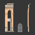 Picturesque Landscape With Classical Beige Arches And Gray Window Frames In Natural Scenery