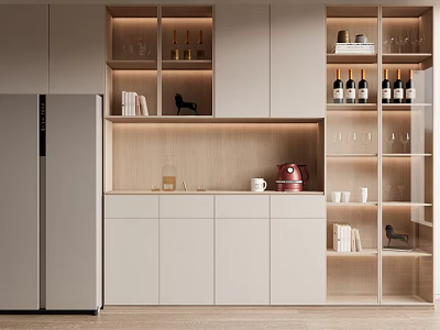Modern Built in Wine Cabinet With Glass Doors Wine Bottles And Lighting 3d model
