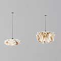 Modern Pleated Cream Chandeliers Hanging From Ceiling Against Grey Wall 3d model