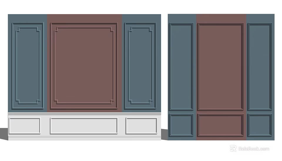 Modern Home Interior Featuring Brown And Blue Wooden Wainscoting Panel Design 3d model