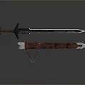 Handcrafted Medieval Steel Sword With Leather Scabbard And Decorative Straps
