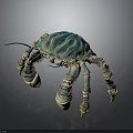 Artistic Shiny Turquoise Crab With Patterned Shell And Striped Legs On Dark Background