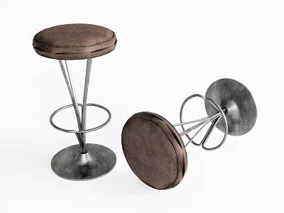 Modern Bar Stools Featuring Brown Padded Seats Metal Frames And Round Bases 3d model