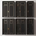 Black Double Doors With Gold Decorative Lines And Stylish Design Elements 3d model