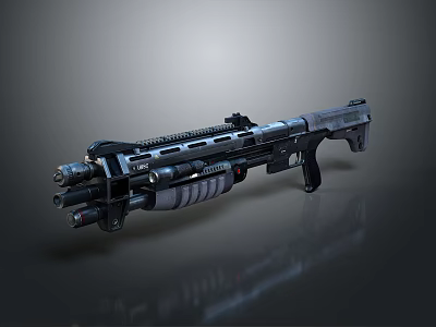 Futuristic Tactical Weapon With Multiple Barrels Black Finish And Ergonomic Grip Design 3d model