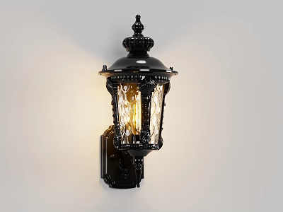 Classic Black Decorative Wall Lamp With Glass Shade And Illuminated Bulb 3d model