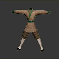 Traditional Martial Arts Costume With Brown Cross Collar Green Belt White Socks And Black Shoes