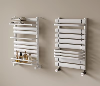 Stylish White Wall Mounted Radiator with Towel Shelf and Bathroom Accessories 3d model