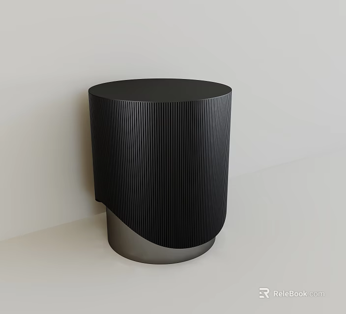 Modern Black Stool With Round Top Vertical Ribbed Texture And Silver Base 3d model 