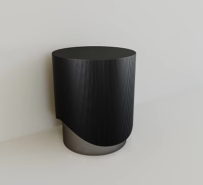 Modern Black Stool With Round Top Vertical Ribbed Texture And Silver Base 3d model