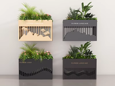 Wall Mounted Decorative Potted Plants With Floral Landscape Design Mountain Wave Patterns And Green Foliage 3d model