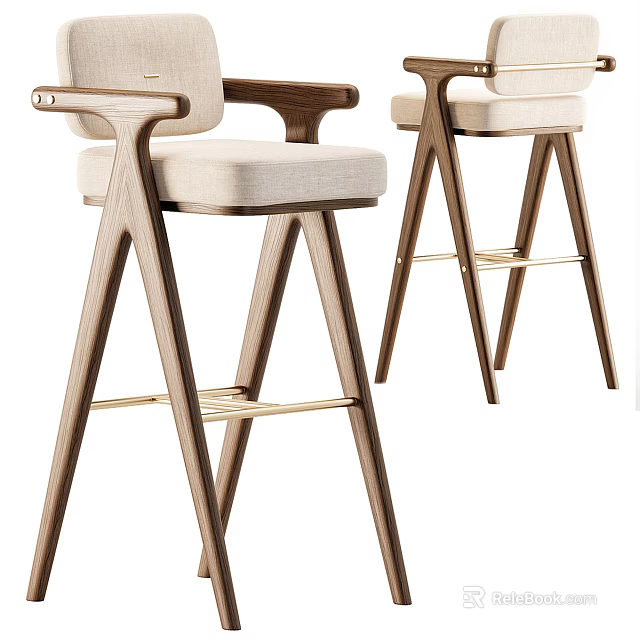 Elegant Modern Wooden Bar Stools With Upholstered Seats Armrests And Sturdy Frame 3d model 