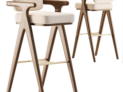 Elegant Modern Wooden Bar Stools With Upholstered Seats Armrests And Sturdy Frame 3d model
