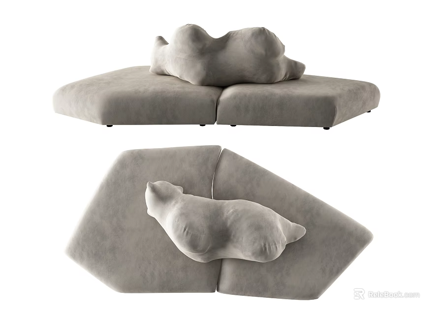 Modern Gray Fabric Sectional Sofa With Modular Design And Comfortable Cushions 3d model 