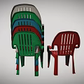 Red Plastic Single Chair with Stackable Multi Colored Design and Sturdy Structure 3d model