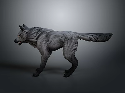 Realistic Gray Wolf 3D Sculpture With Dynamic Pose And Detailed Fur 3d model