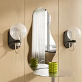 Modern Interior With Stylish Wall Lamps Oval Mirror Wooden Wall And Green Decorative Vases
