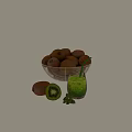 Fresh Kiwi Fruits in Metal Basket with Sliced Kiwi and Green Juice with Mint Leaves