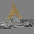 Garden Landscape Design With Yellow Metal Frame Arch Structure And Support Columns