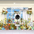 Floral Display Decoration With Window Washing Machine Table And Chairs Surrounded By Flowers