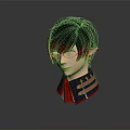 Fantasy Character Head with Black Red Hair Pointed Ears Glasses and Decorative Collar