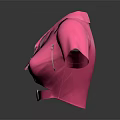 Pink Leather Short Sleeve Cropped Top With Collar Zipper And Belt