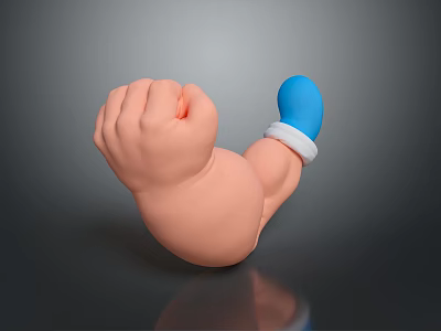Cartoon Style Arm Sculpture With Pink Muscle Blue Accent And White Decoration 3d model