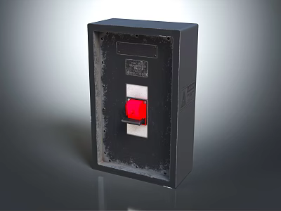 Black Electrical Panel Box With Red Button And Metal Enclosure Design 3d model