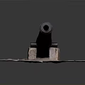 Antique Black Cannon Placed On Square Stone Platform With Support Blocks 3d model